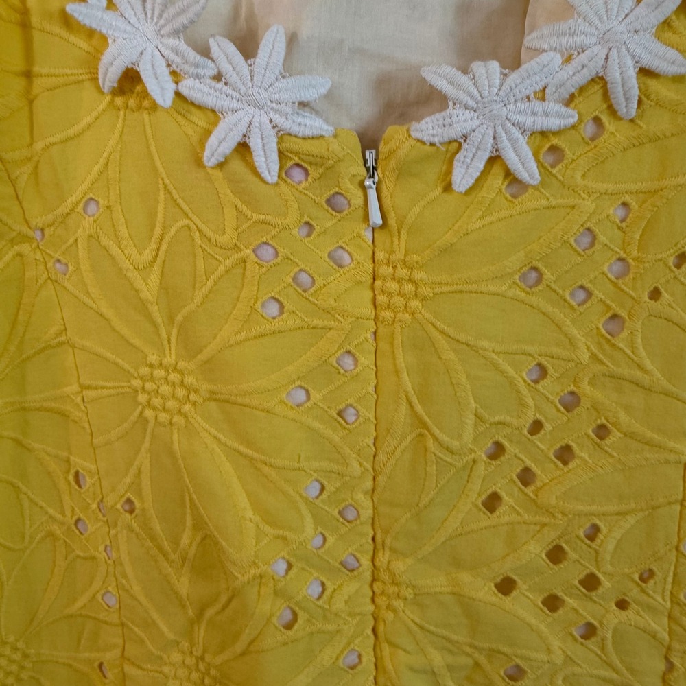Lilly Pulitzer Annabelle Dress Size 0 Floral Yellow Daisy strapless Eyelet - Picture 8 of 11